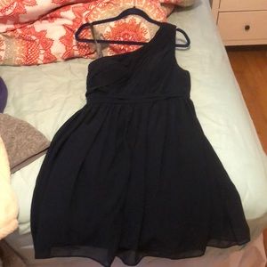 One shoulder navy bridesmaid dress
